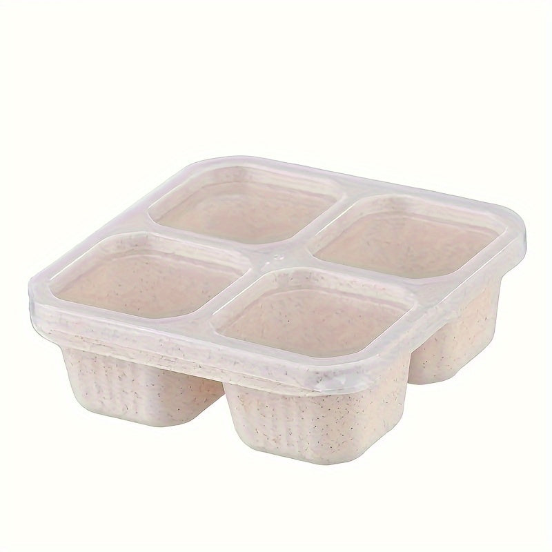 Reusable BPA-Free Meal Prep Container with Transparent Lid, 4 Compartments, Wheat Straw