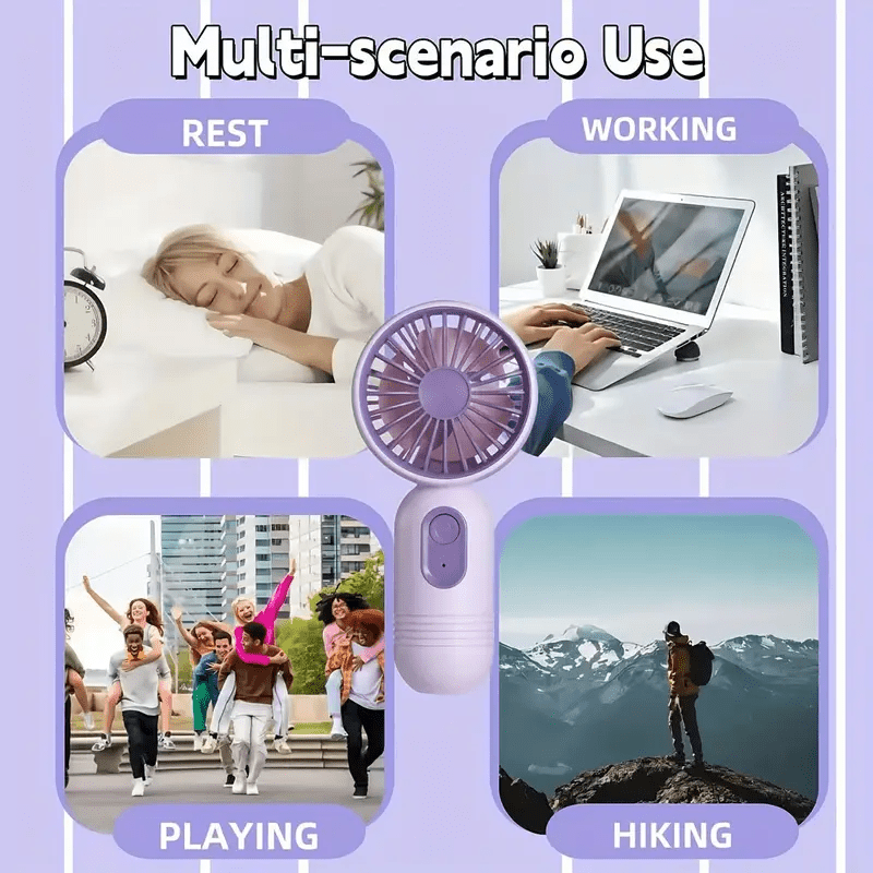 Mini Fan with Adjustable Neck Strap USB Rechargeable 3 Speeds Portable Personal Cooling Device
