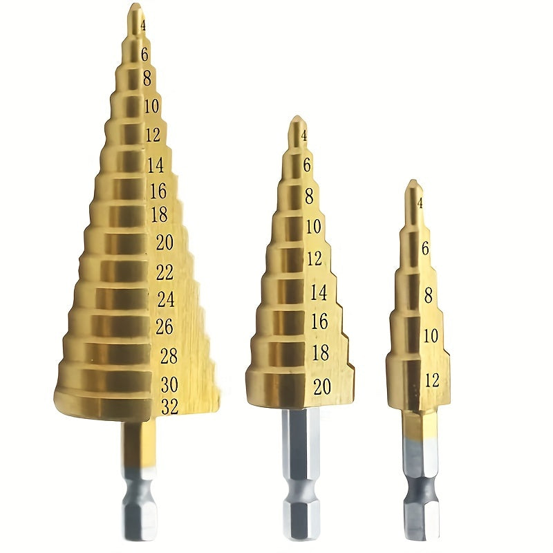 Titanium Step Drill Bit for Wood and Metal 4-32mm High-Speed Steel Hex Head