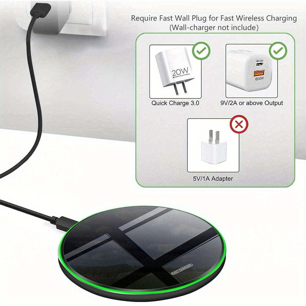 Slim Wireless Charger Pad 15W Fast Charging for iPhone and Samsung Black White Case-Friendly