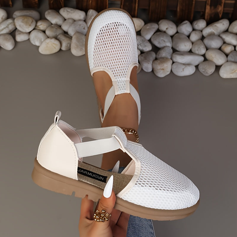 Women's Mesh Slip-On Sneakers Black and White Casual Shoes for Summer