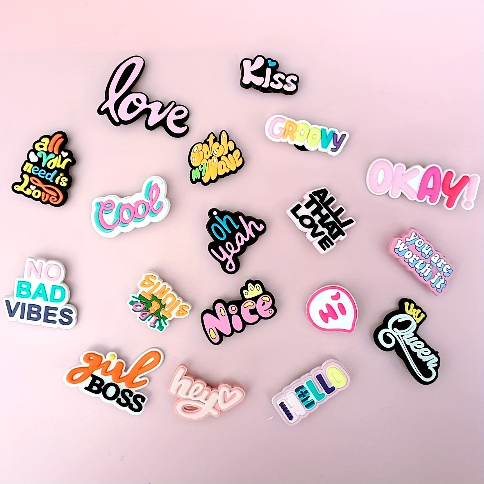 18pcs PVC Shoe Charms Set Assorted Phrases for Sneakers and Bags