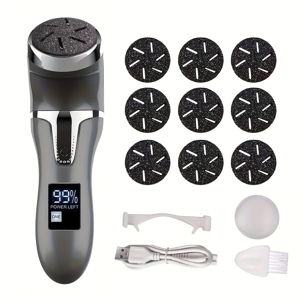 Removedor eléctrico de callos con aspiración, kit de cuidado de pies recargable con 9 cabezales, pantalla LCD