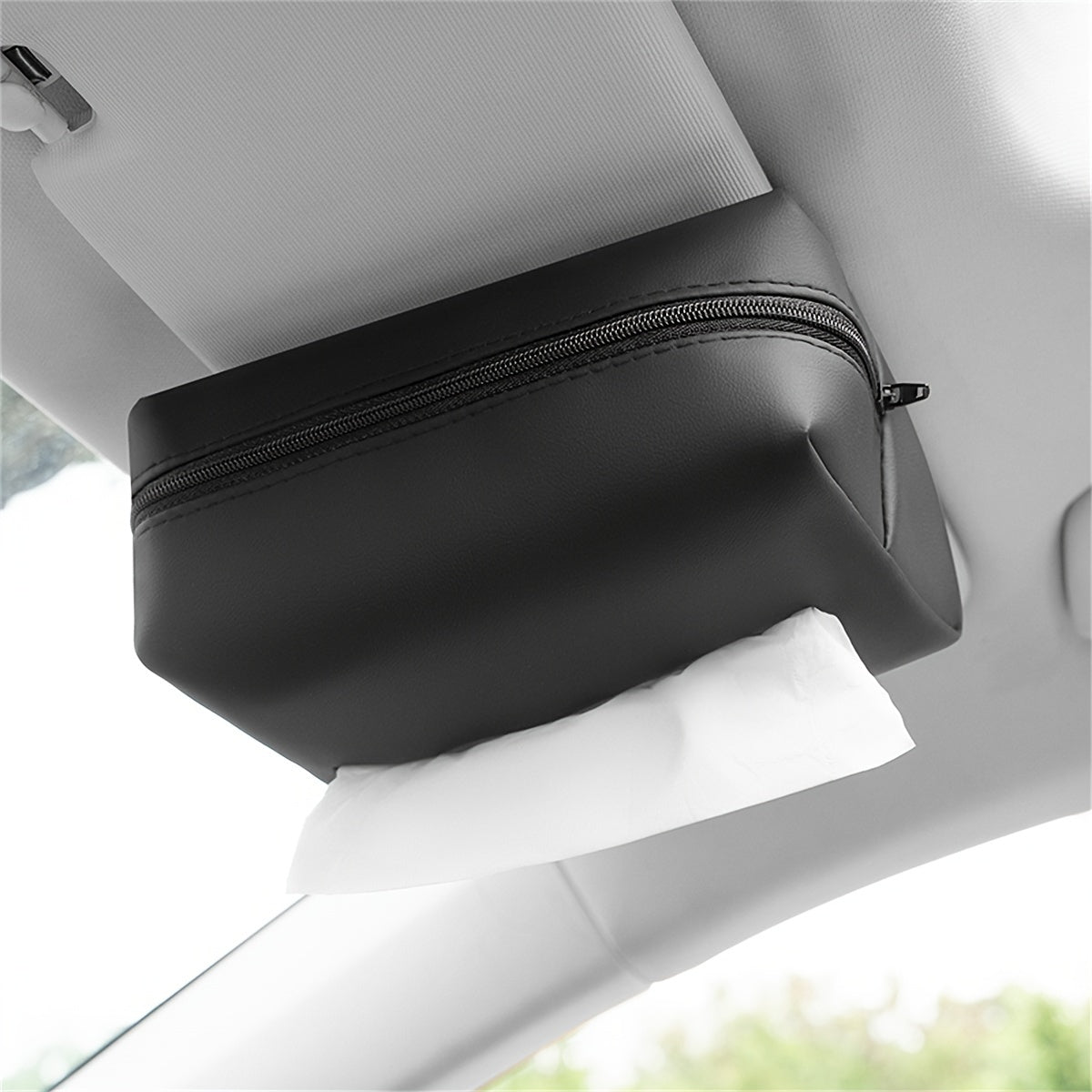 Car Tissue Holder PU Leather Armrest and Headrest Mount Black Organizer