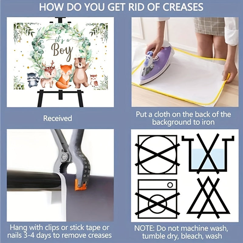 Baby Shower Background for Boy with Green Garland Fox and Wild Animals