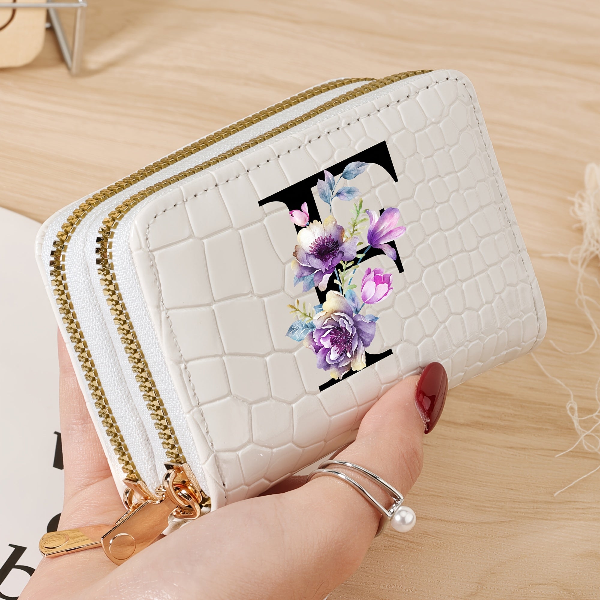 Minimalist Floral Credit Card Holder with Zipper Coin Purse for School and Back-to-School Supplies