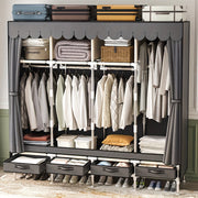 Wooden Bedroom Wardrobe with Steel Frame and Multiple Storage Compartments