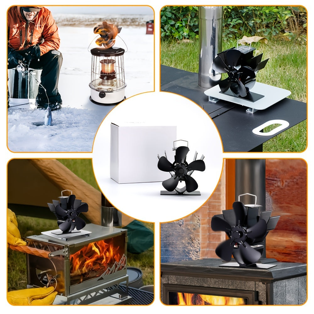 Portable Aluminum Stove Fan for Wood Burning Fireplaces, Silent Heat Powered