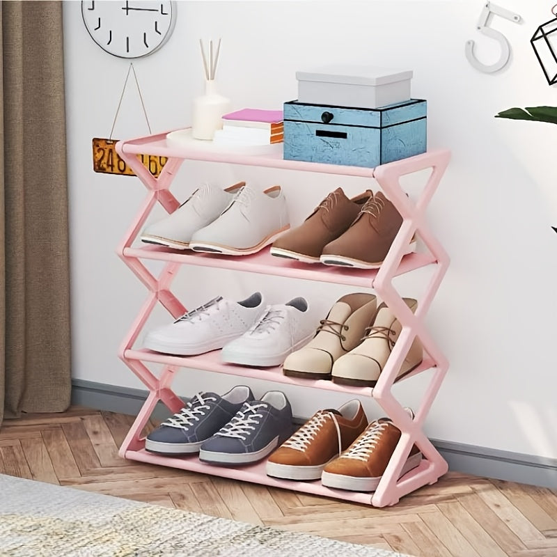 Four-Tier Shoe Rack with Cloth Cover, Durable Stackable Shoe Storage Cabinet