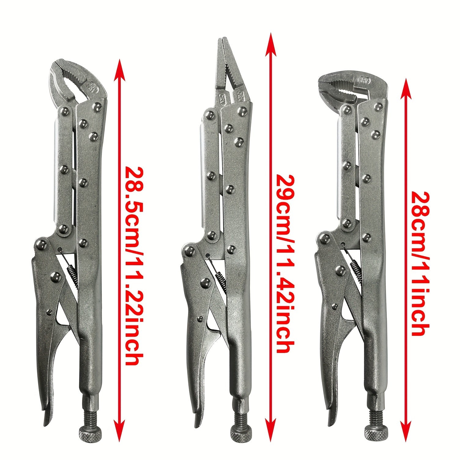 3-Piece Locking Pliers Set 30.48cm Curved & Straight Jaws Clamping Tools
