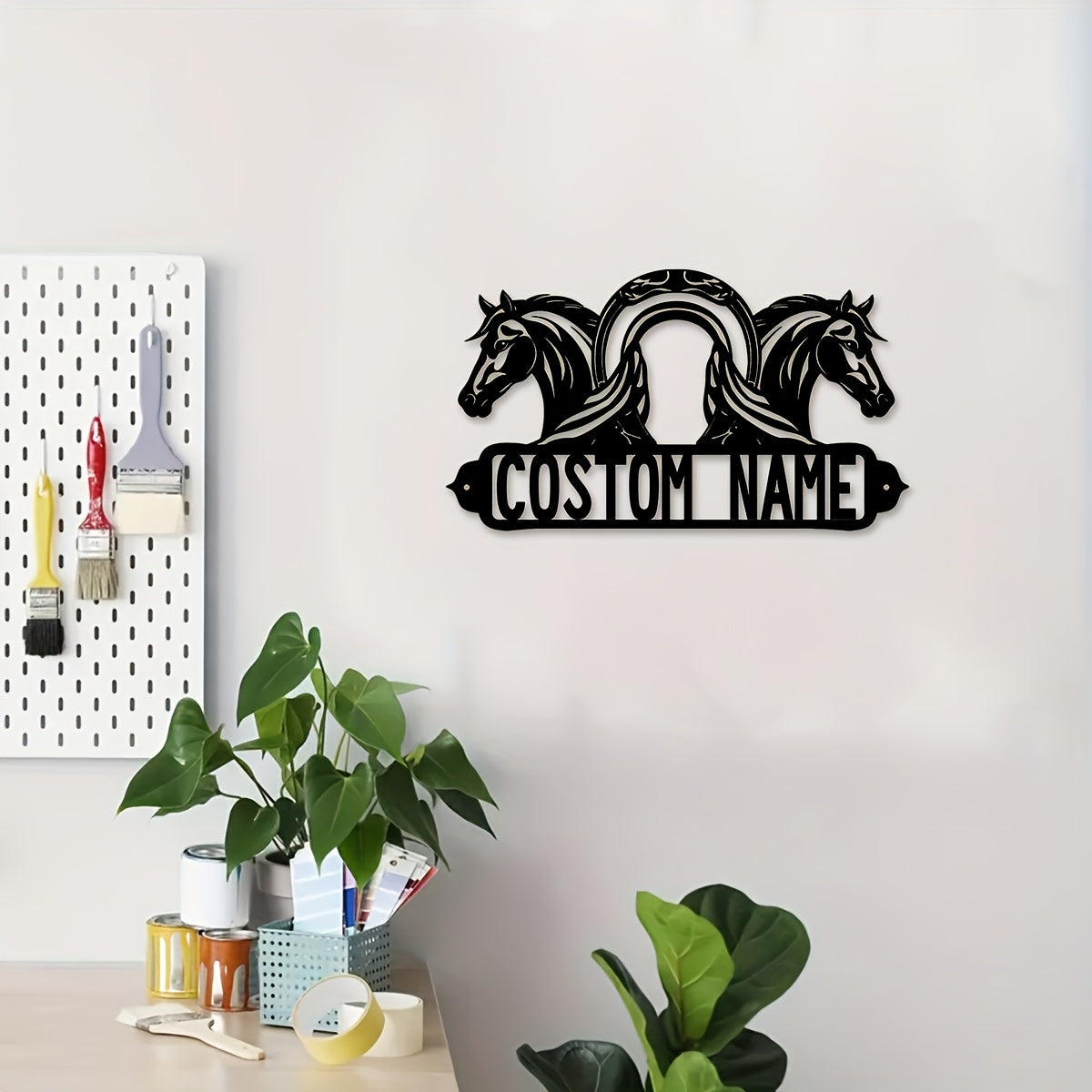 Customizable Black Iron Horse Wall Art Rustic Farmhouse Metal Sign for Home Office Porch Patio