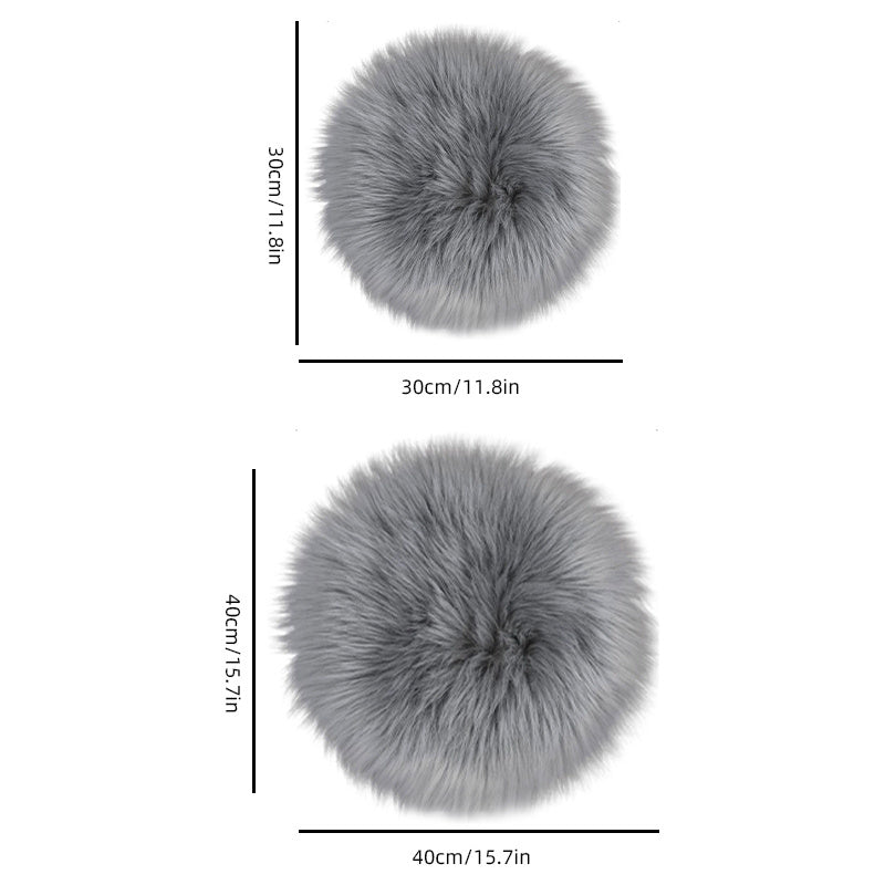 Grey Faux Fur Area Rug and Chair Pad Set, Cozy, 12-Inch Seat Cover