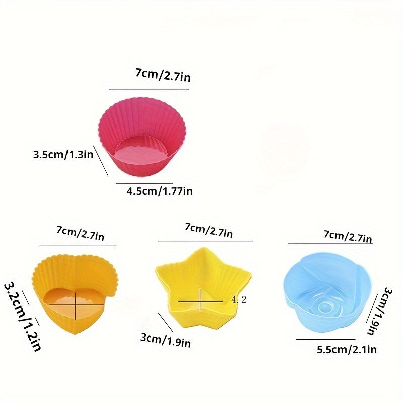 Set of 12 Silicone Cupcake Liners Baking Cups in 4 Shapes for Muffins and Pastries