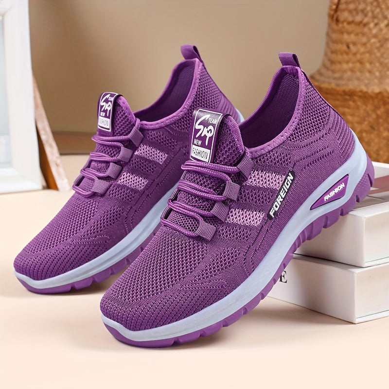 Women's Breathable Knitted Sports Shoes Black Red Stripes All Seasons