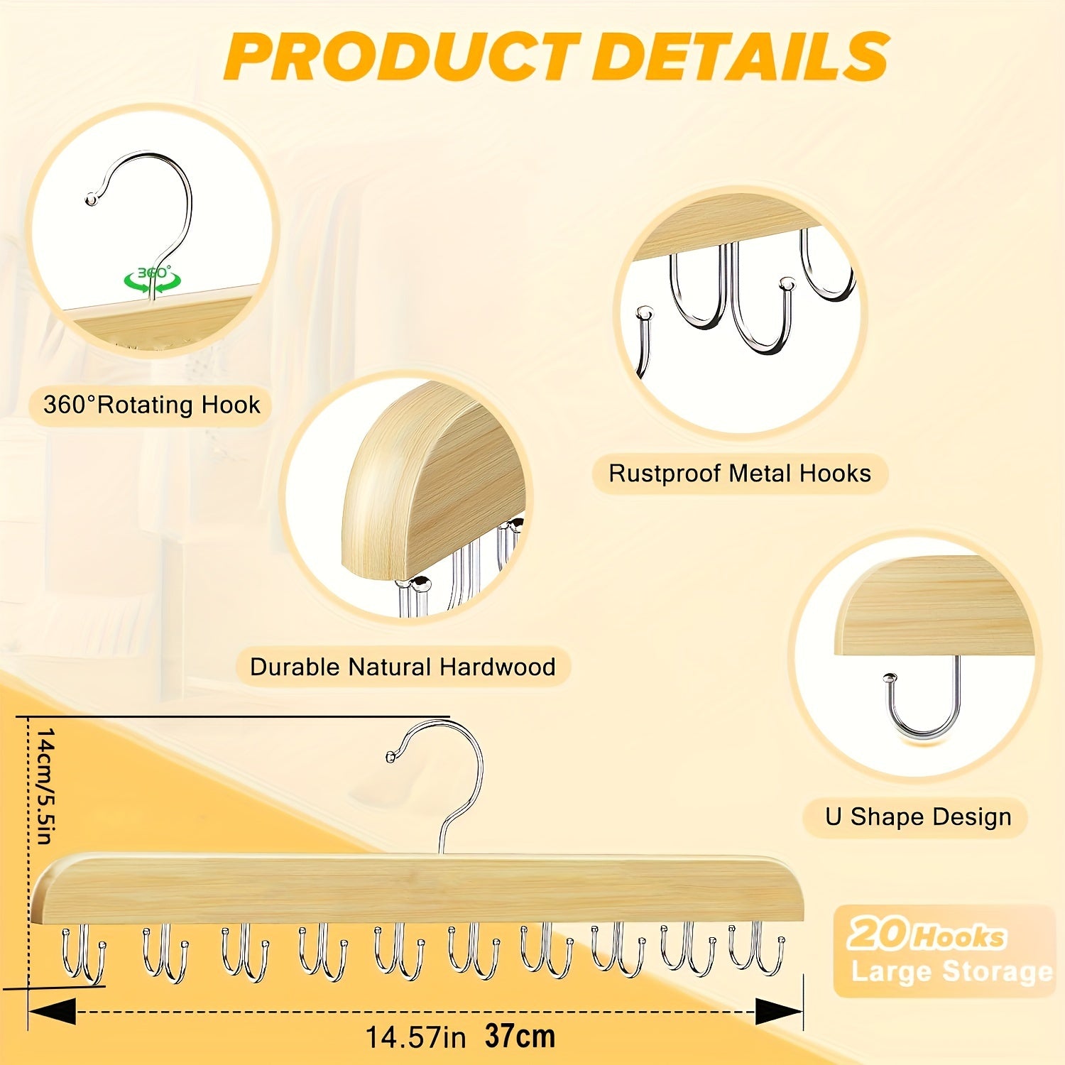 Perchero de madera con 20 ganchos para almacenamiento de ropa y accesorios