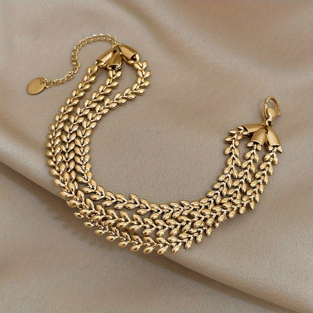 Golden Multi-Layer Chain Bracelet for Women with Wheat Ear Design for Parties