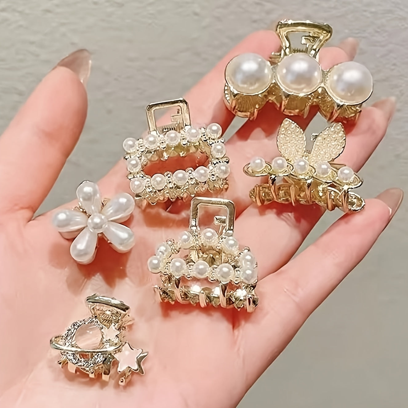 Set of 6 Elegant Mini Hair Clips with Faux Pearls Rhinestones for Women Girls