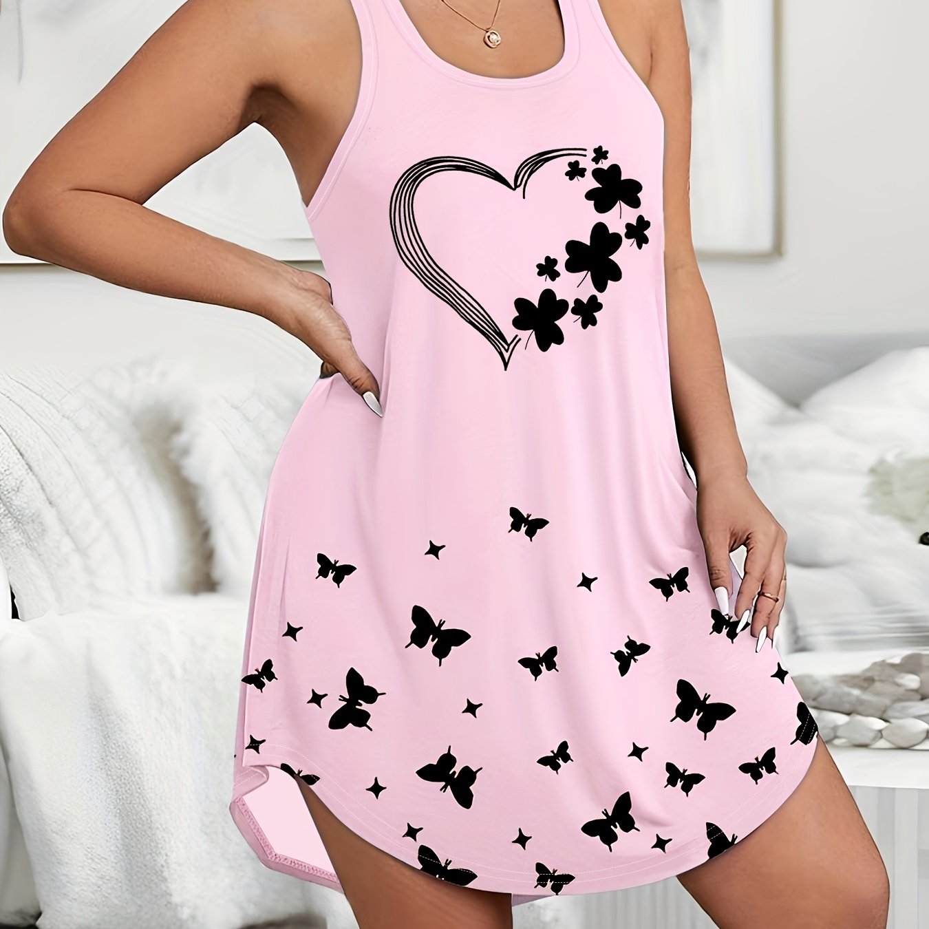 Женское ночное платье больших размеров из хлопка, повседневная пижама с принтом клевер и сердечком