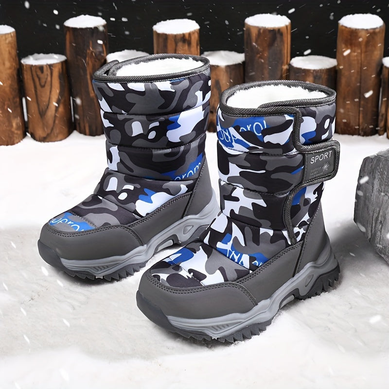 Kids Winter Boots Waterproof Non-Slip High Top Camo Pattern for Boys and Girls