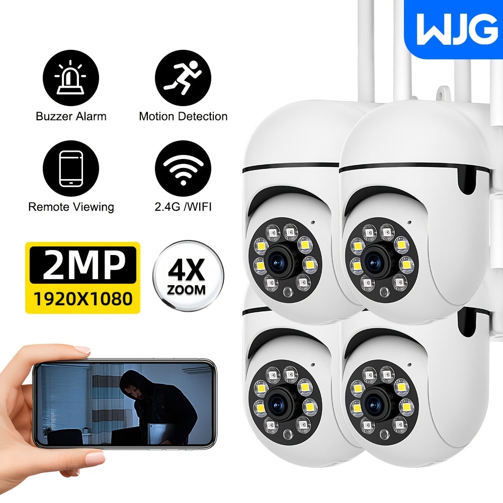 4 ta Yuqori Aniqlikdagi 1080P Xavfsizlik Kameralari to'plami, Ikki Bandli WiFi, Avtomatik Kuzatuv va Rangli Tungi Ko'rish xususiyatlari bilan - Ichki/Tashqi Uy Xavfsizligi uchun Aqlli Kuzatuv Tizimi