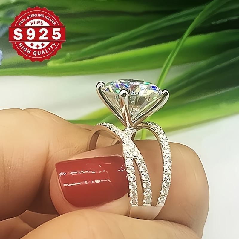 Anillo de compromiso de plata de ley con zirconia cúbica banda de boda para mujeres