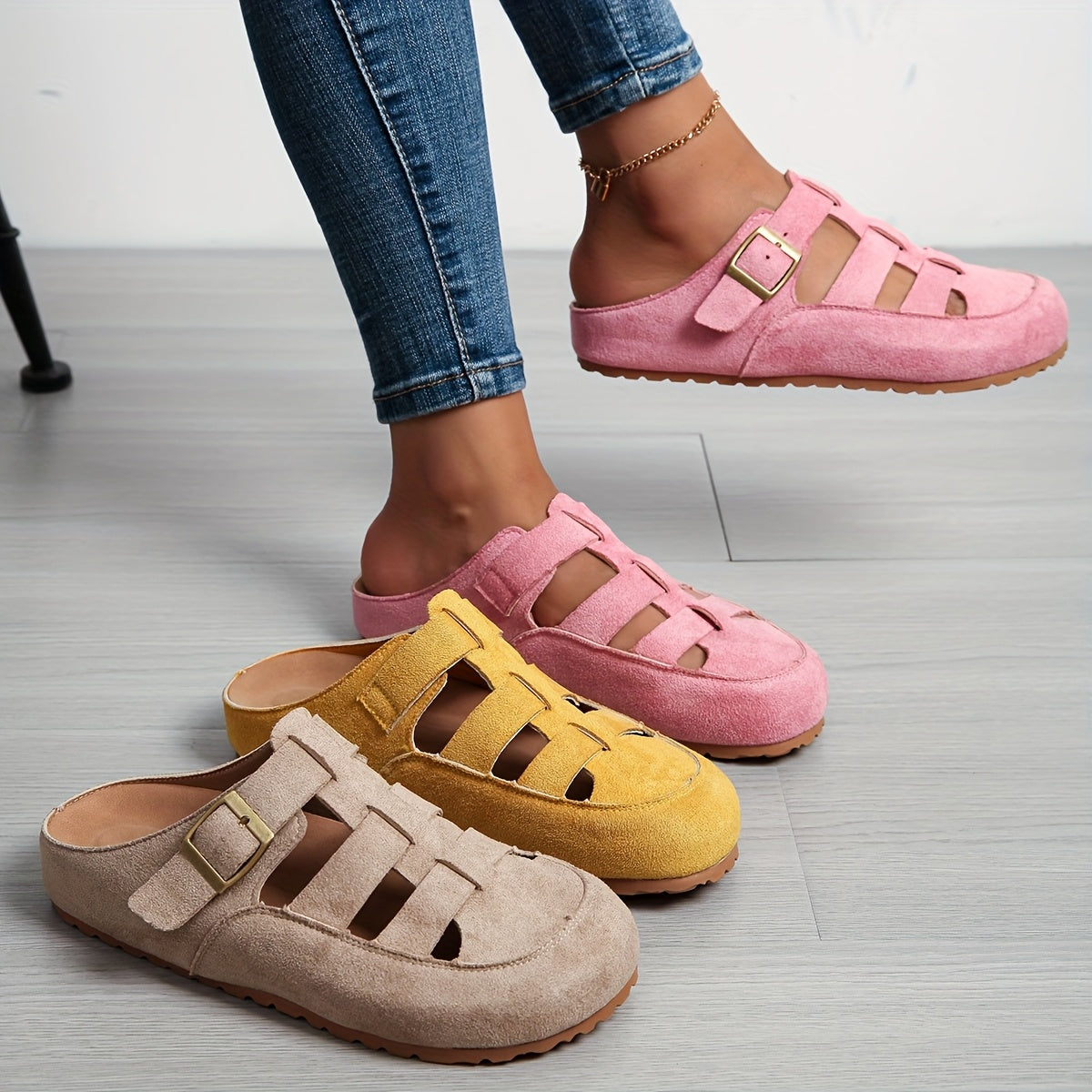 Women's Slip-On Mule Sandals Breathable Fabric Open-Toe Casual Summer