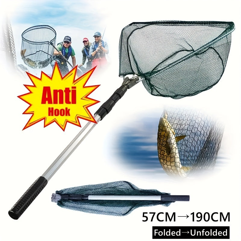 Stainless Steel Telescopic Fishing Landing Net Extendable Handle Green for Freshwater Fishing Kids Adults