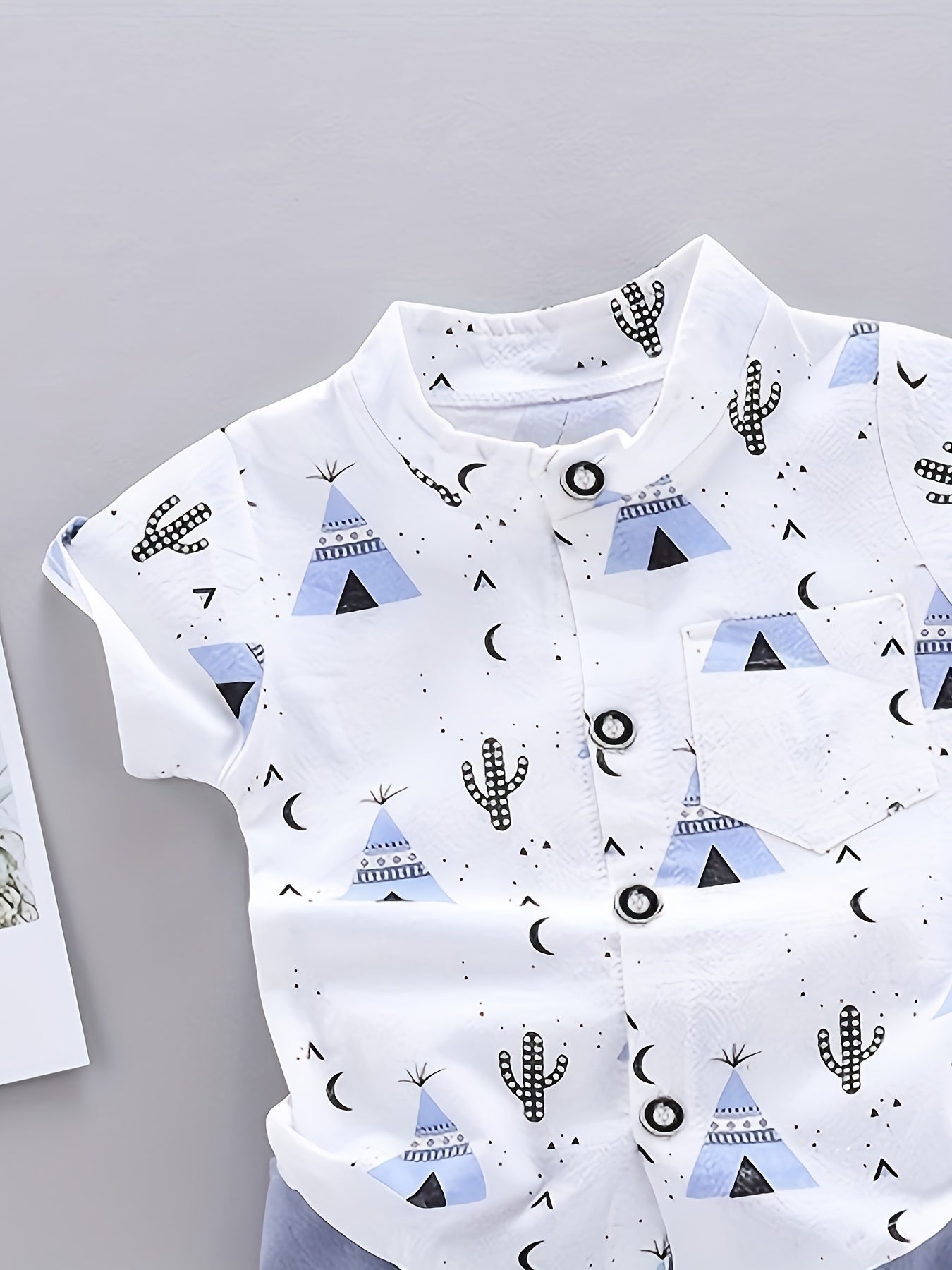 Boys Casual Set Short Sleeve Shirt and Shorts Pyramid Print Spring Summer 0-3 Years