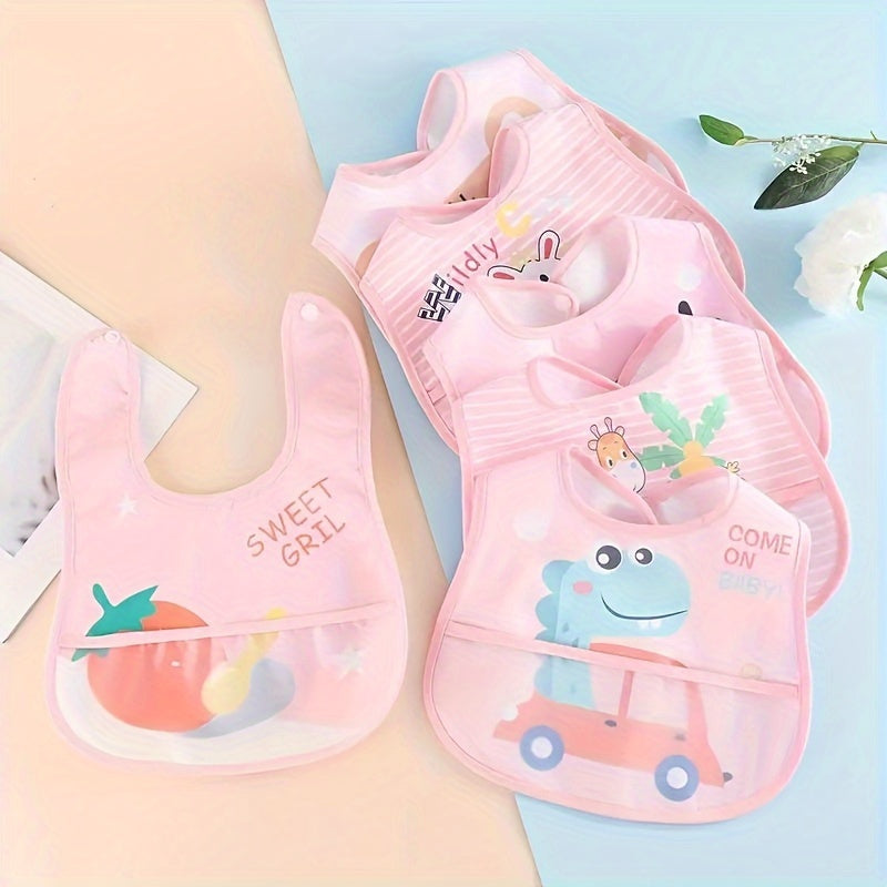 Водонепроницаемые детские слюнявчики в упаковке по 6 штук с разнообразными мультяшными дизайнами, с застежкой на кнопке, из мягкой полиэстеровой трикотажной ткани и U-образной формы для младенцев и малышей.