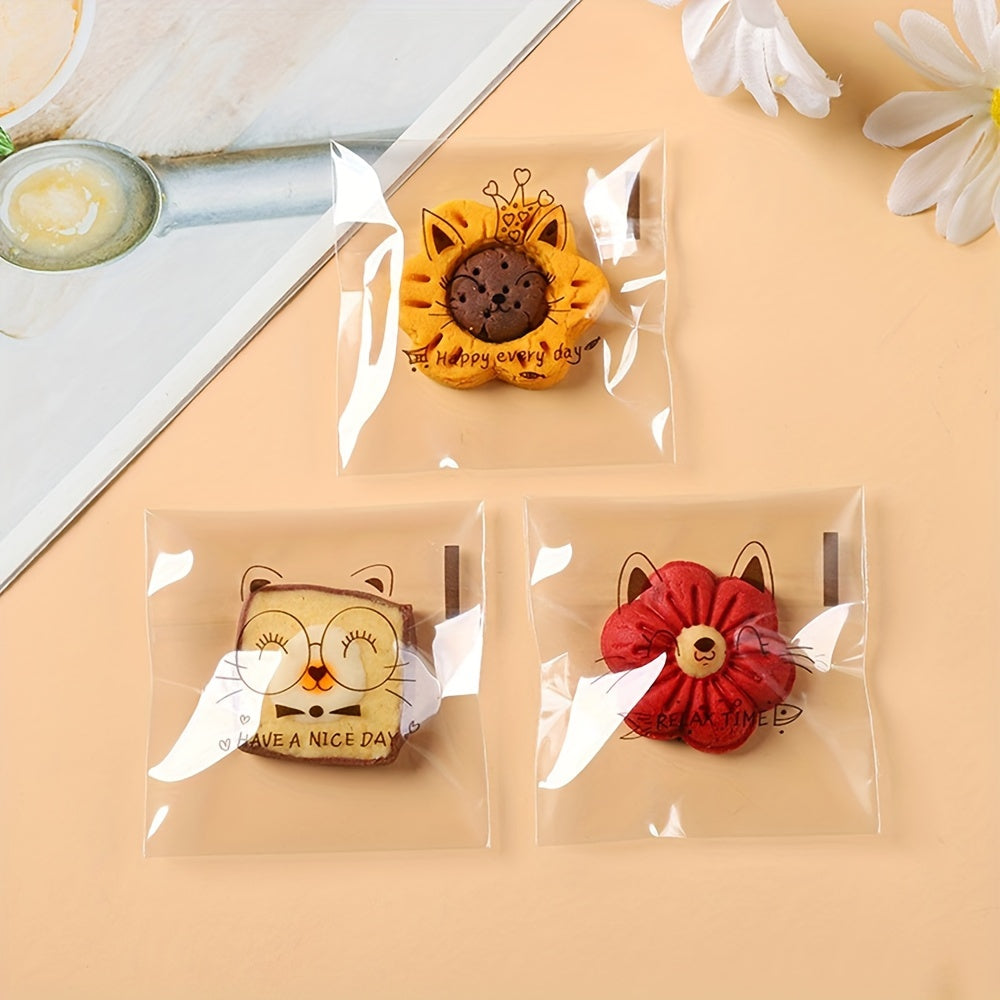 Paquete de 100 bolsas de golosinas autoadhesivas con dibujos de gatos para fiestas