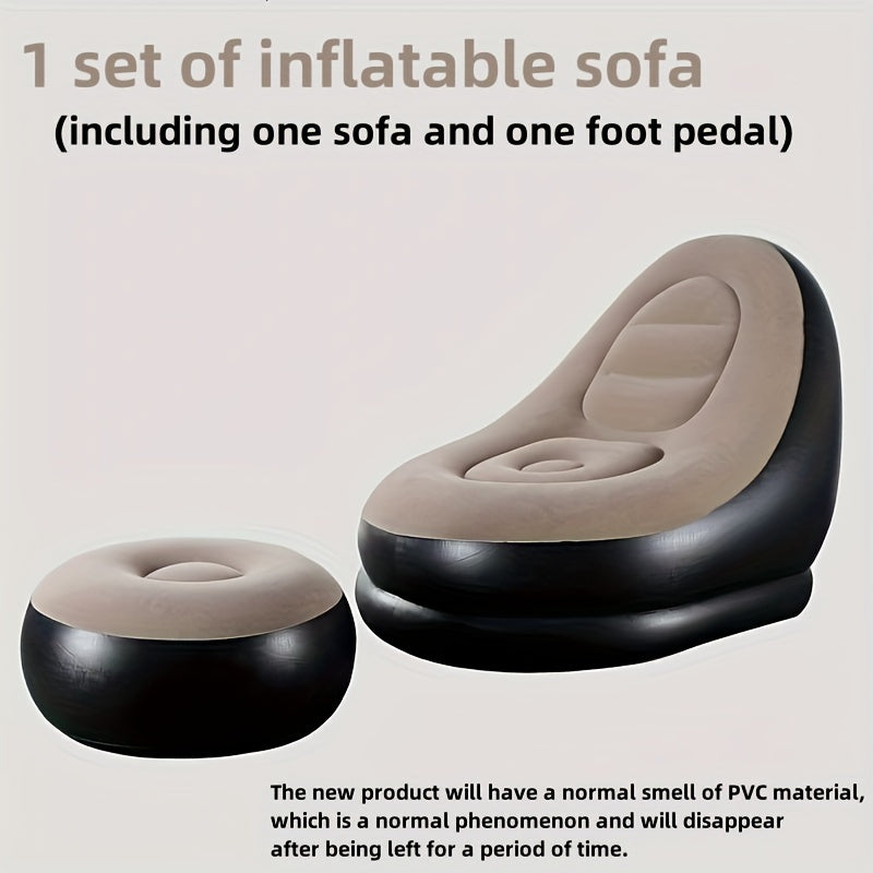 Set of 2 Inflatable Lazy Sofas with Foot Pedal, Colorful Box, Modern Outdoor Camping Furniture