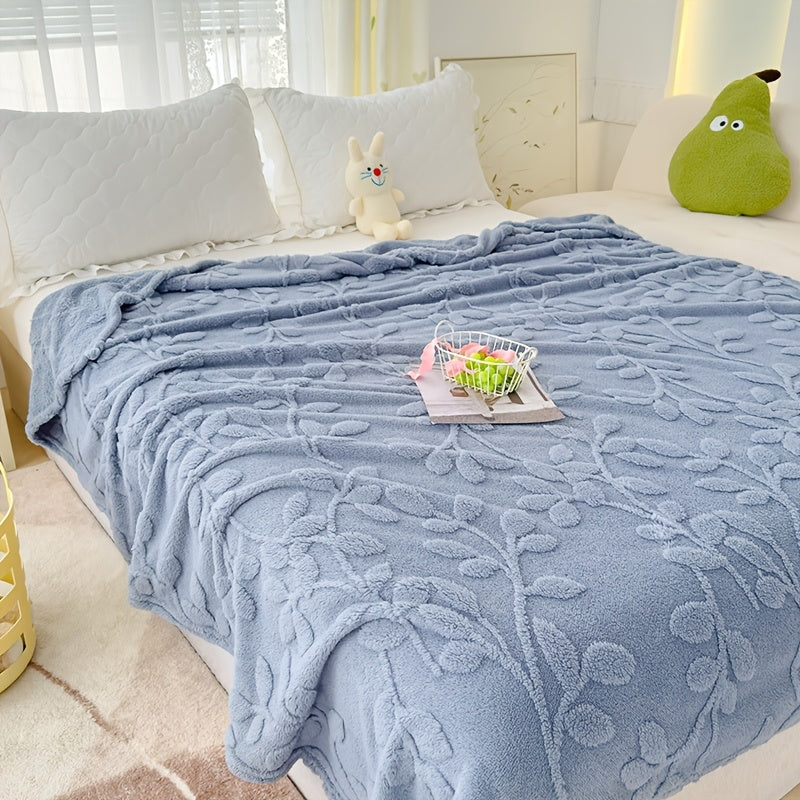 Cozy Taffeta Throw Blanket with Blue Floral Design for Couch Bed Travel