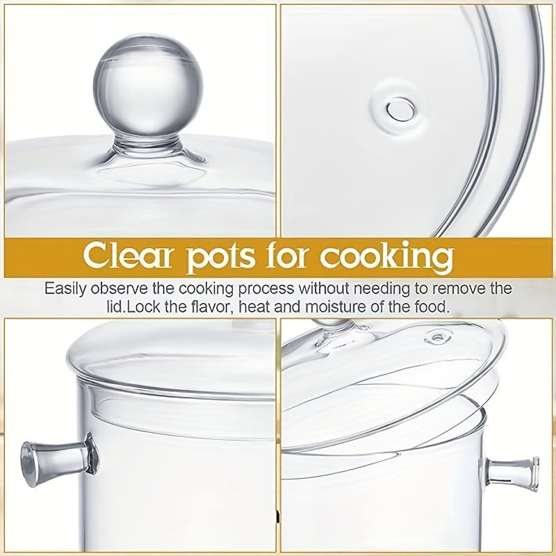 High Borosilicate Glass Soup Pot Double Handle Compatible with Electric Ceramic Gas Stoves