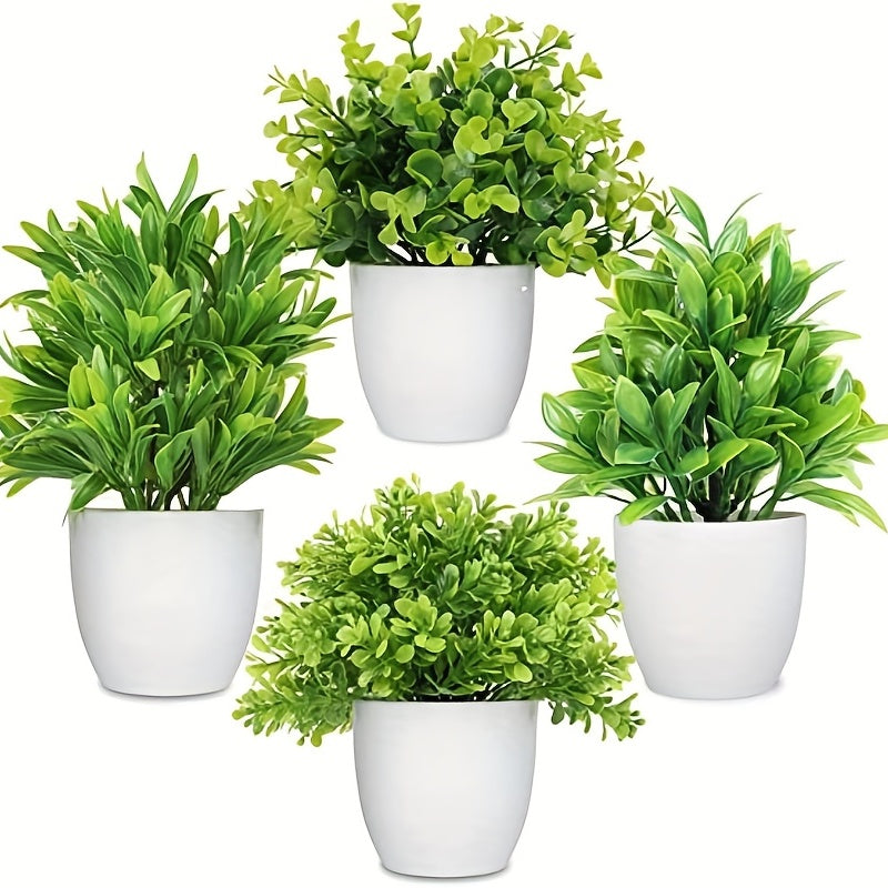 Set of 4 Artificial Eucalyptus Plants in White Planters Indoor Home Office Decor