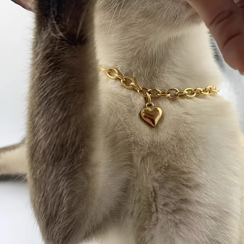 Collar ajustable en forma de corazón de aleación para gato y perro pequeño con cadena versátil