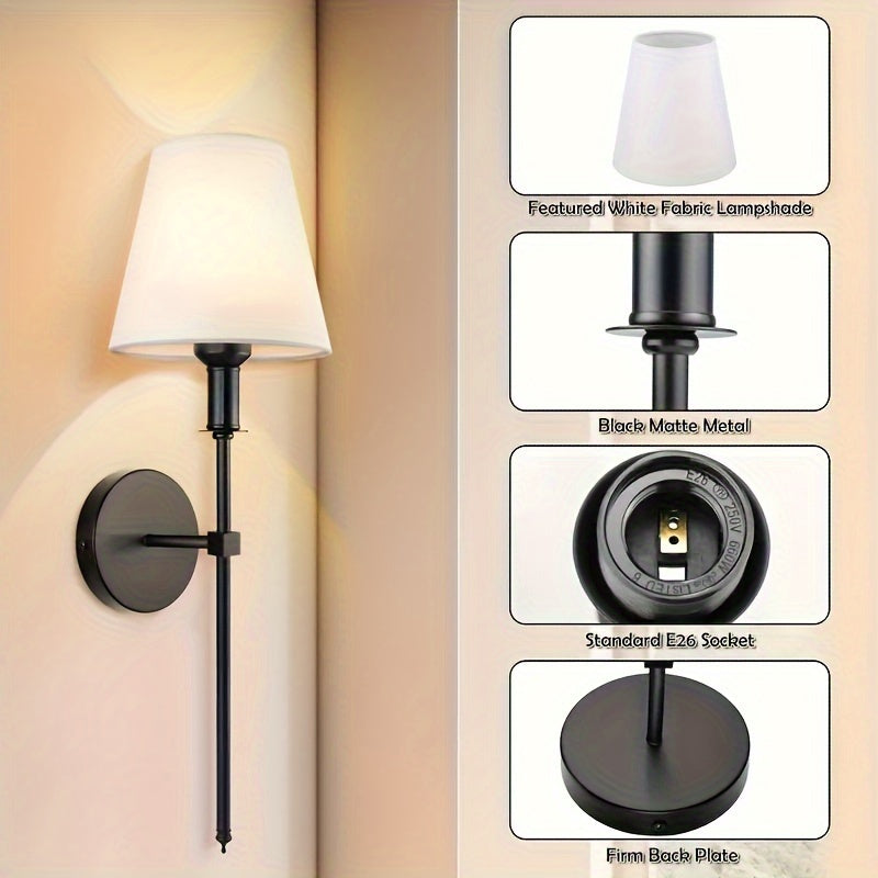 Пара современных настенных бра с белыми тканевыми абажурами, диммируемое металлическое встраиваемое освещение