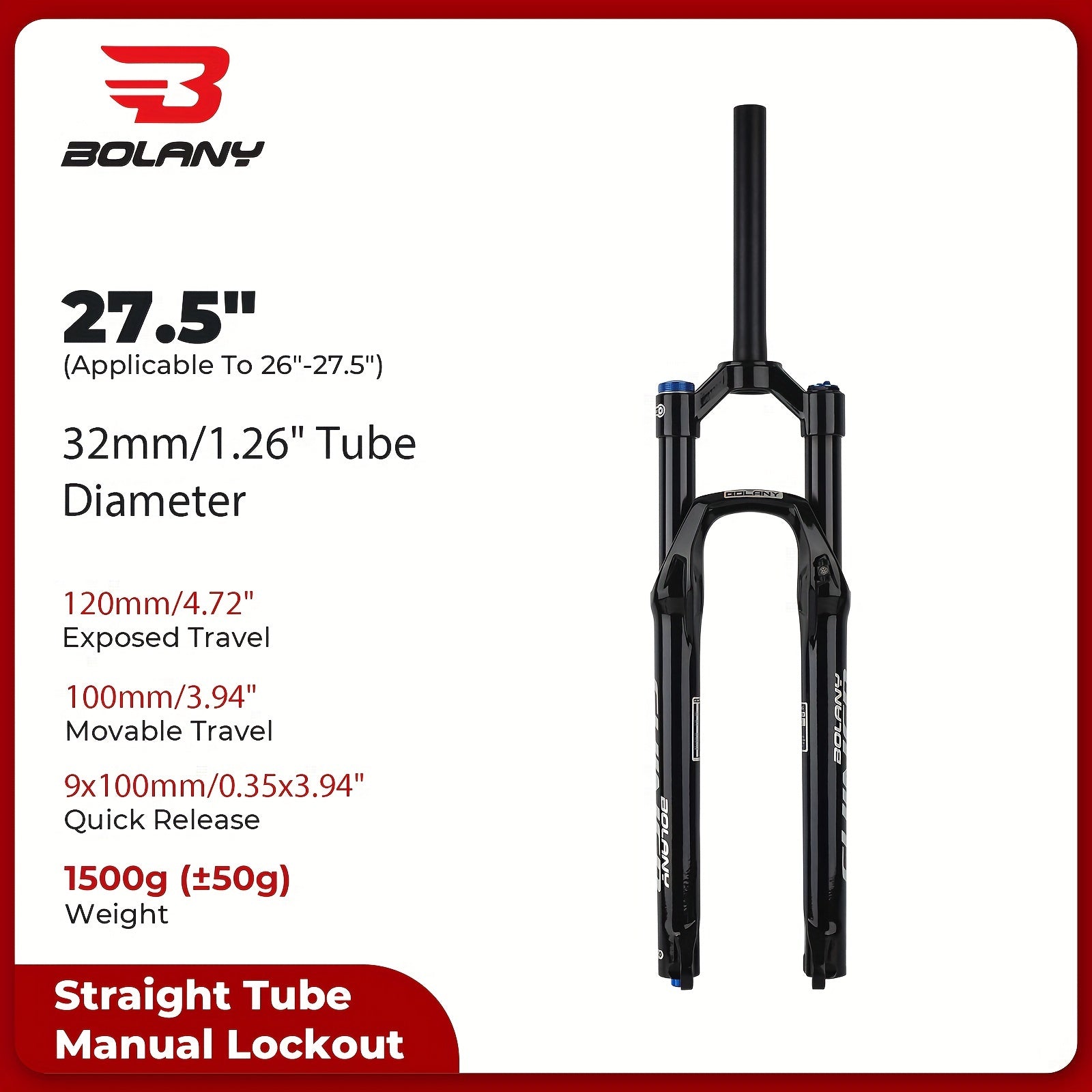 Mountain Bike Air Suspension Fork 120mm Travel Aluminum Alloy Black Universal Fit