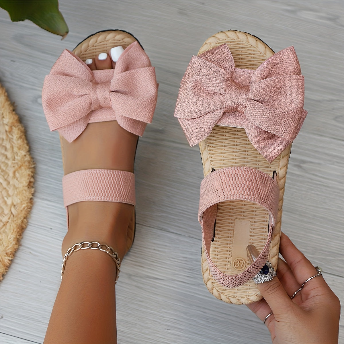 Women Flat Sandals Bow Elegant Bohemian Wedding Party Shoes