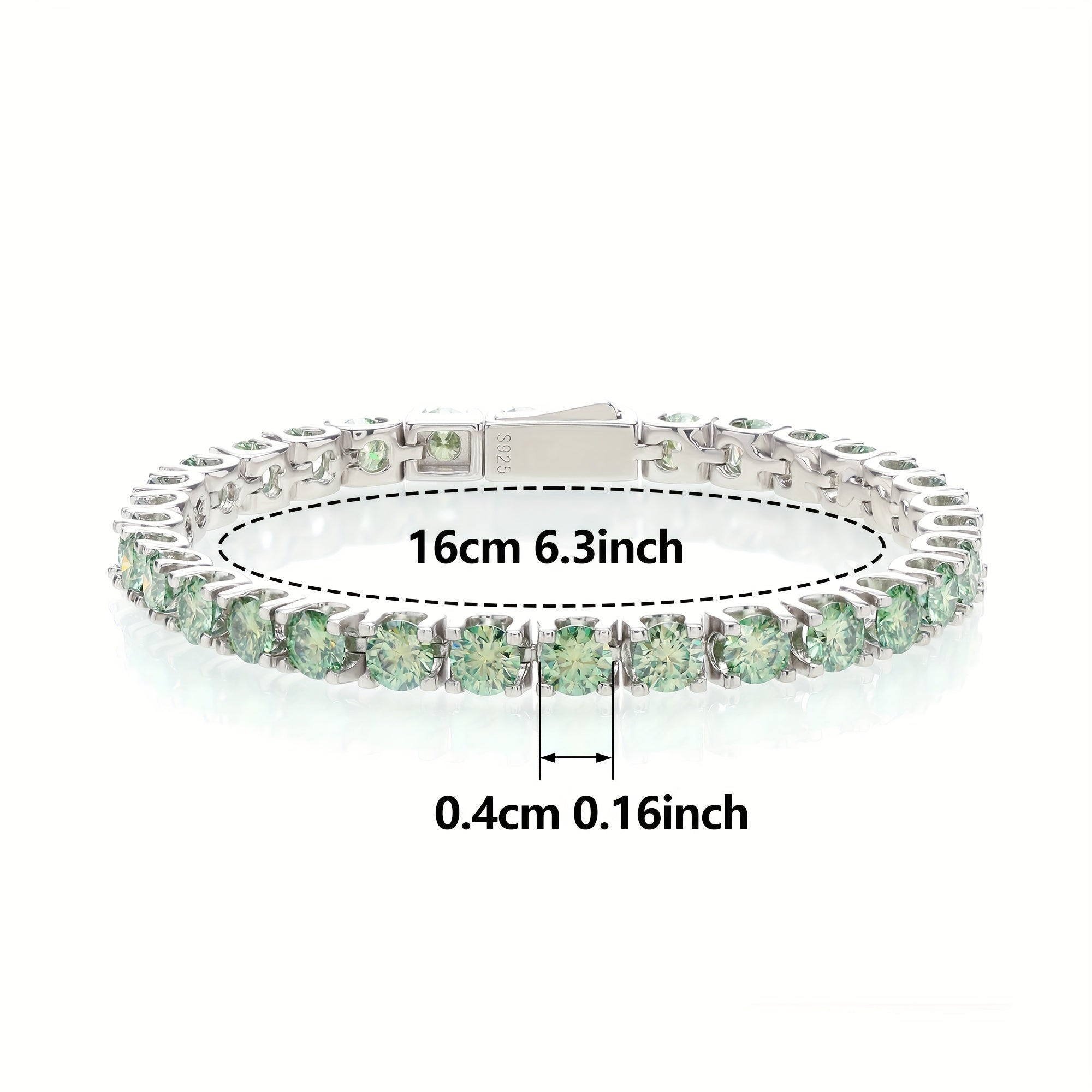 Sterling Silver Tennis Bracelet with Green Moissanite Stones and Gold Plating for Women