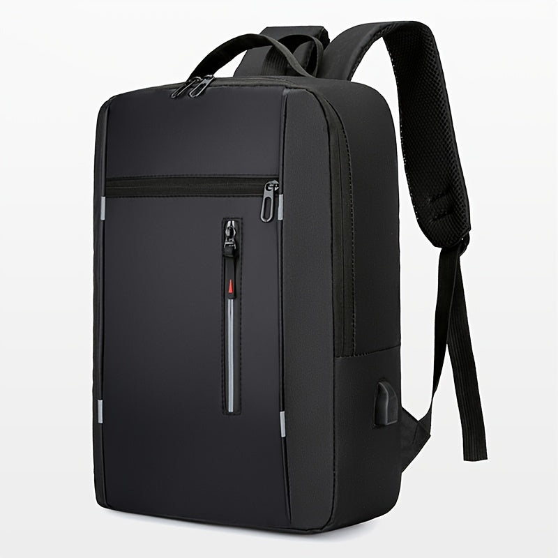 Men's Blue Nylon Backpack with Laptop Compartment USB Charging Port and Adjustable Straps