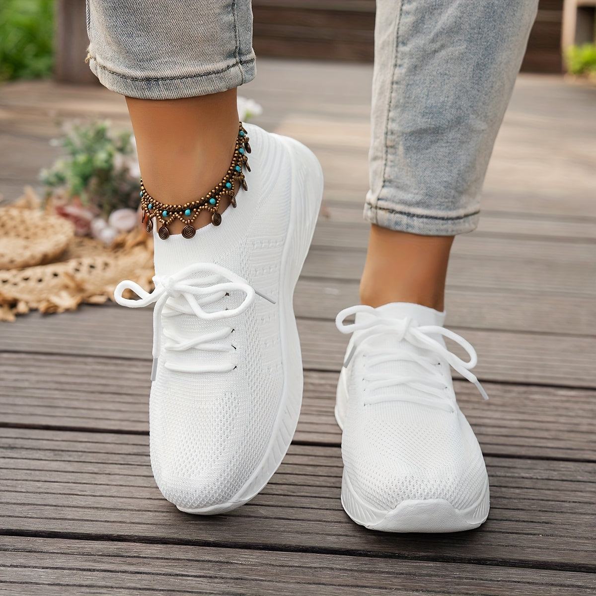 Women's Knit Running Shoes Low Top Casual Sneakers