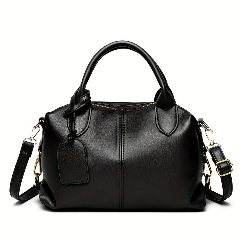 Elegant Faux Leather Shoulder Bag with Removable Strap and Zipper Closure in Multiple Colors