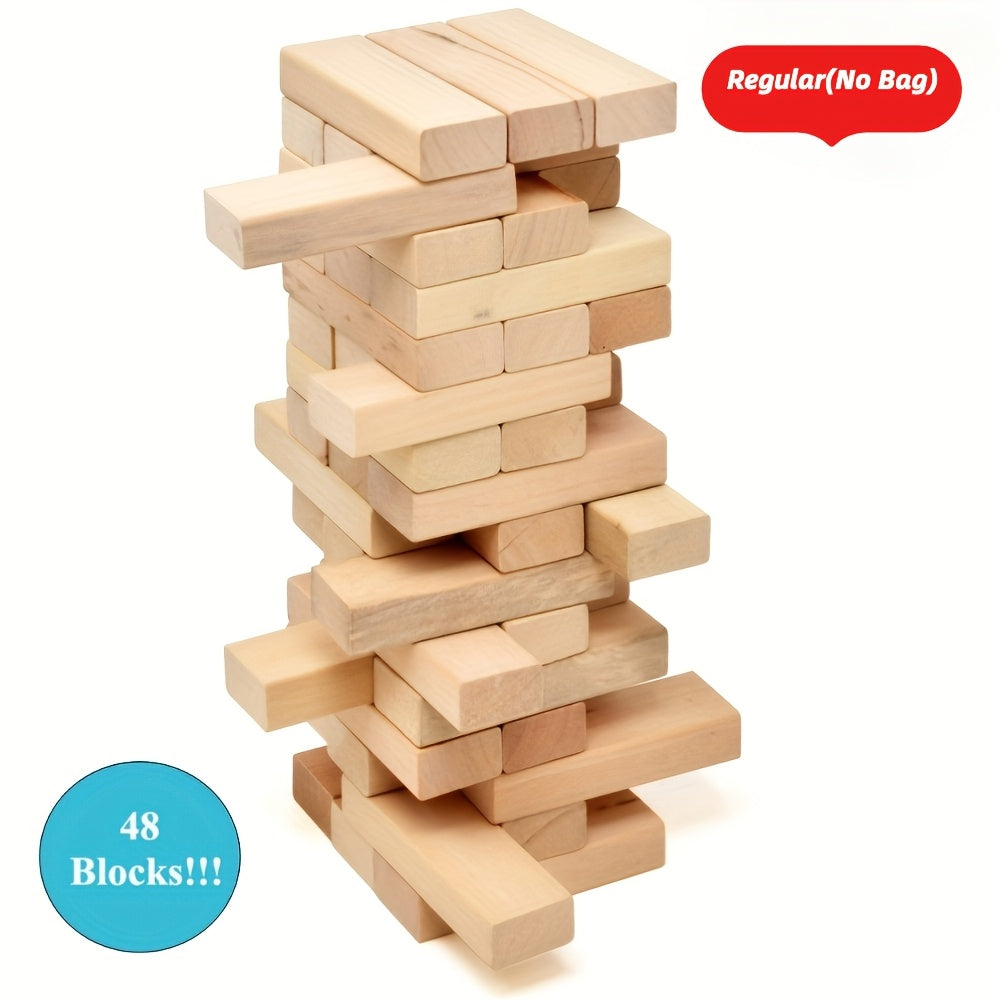 Wooden Stacking Blocks Game for Family Fun 48 Pieces Kids Age 14+ Wheat
