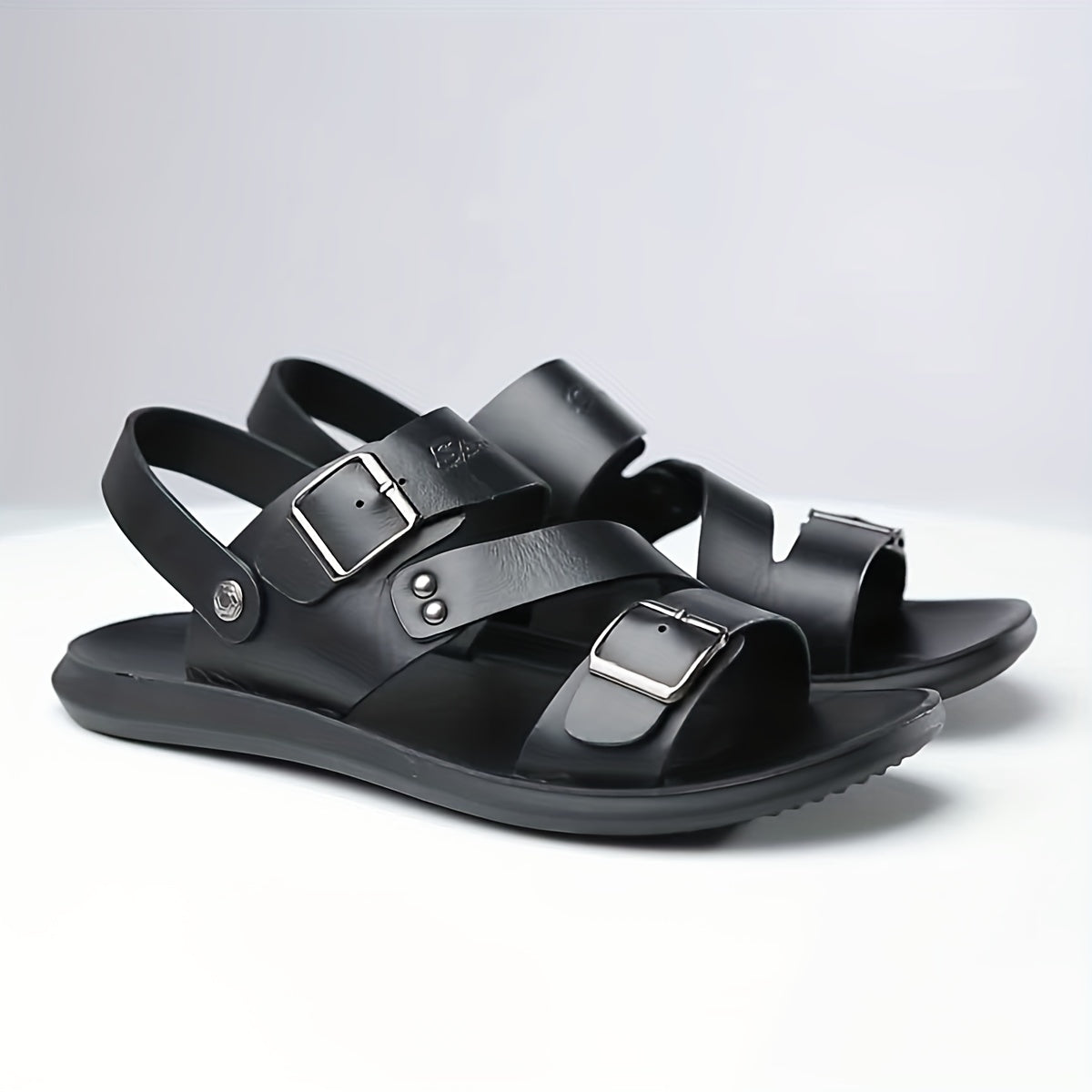 Men's Brown Casual Slip-On Sandals with Rubber Sole Adjustable Buckle