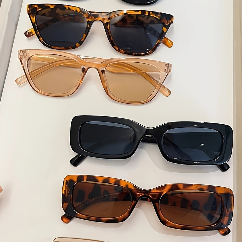 Six-Piece Women's Retro Colorful Rectangle Glasses Set for Street Photography and Parties