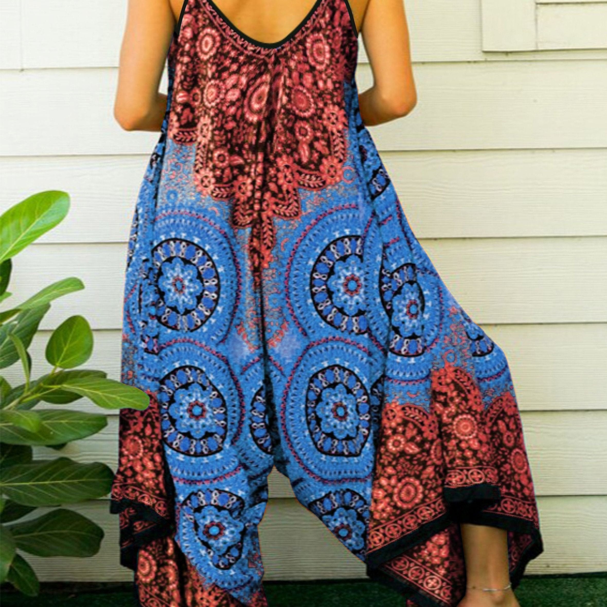 Mono sin mangas de talla grande con estampado floral y piernas anchas, ropa casual para mujer