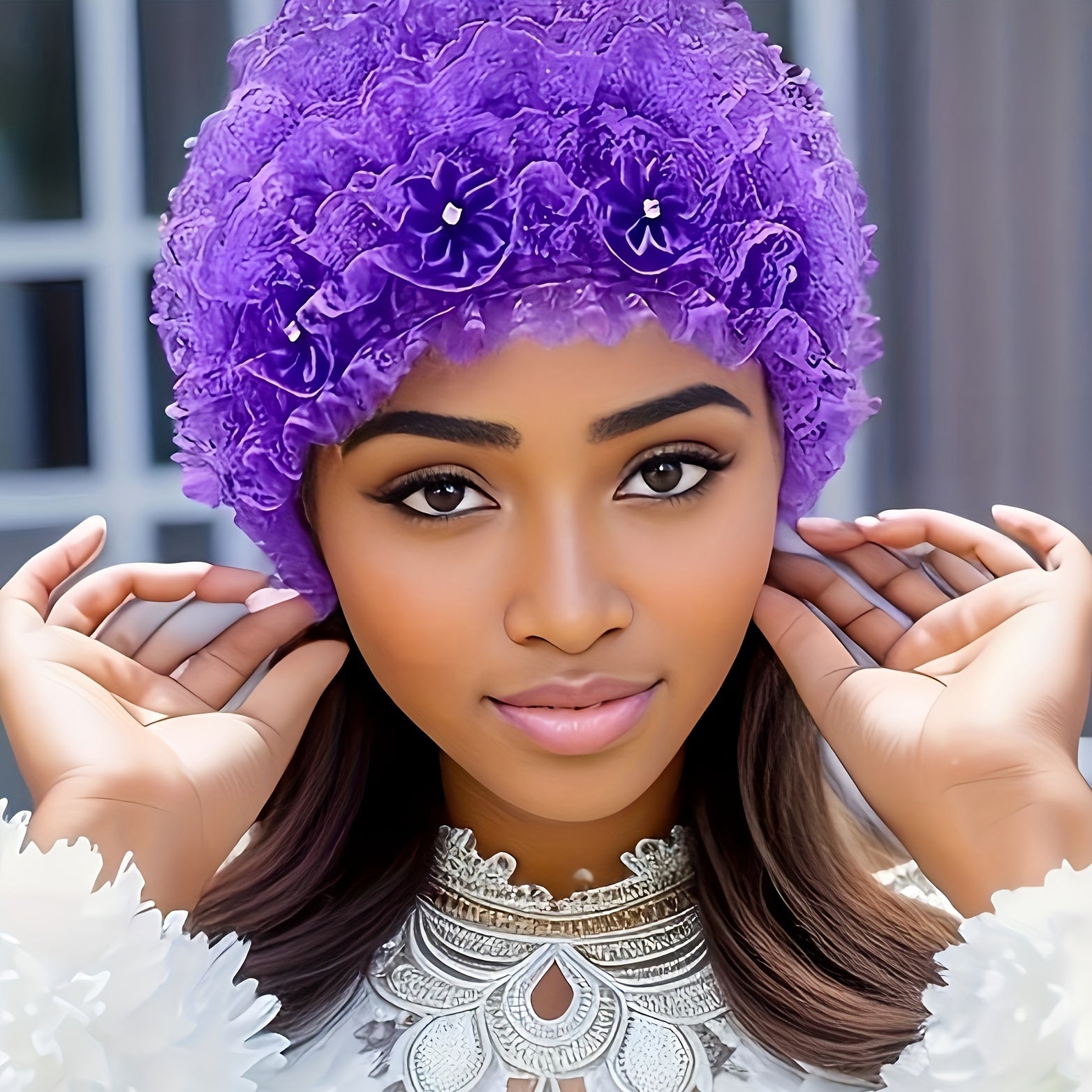 Ayollarlar uchun Lacy Turban Shlyapa, shaxsiylashtirilgan qatlamli gazli nafas oladigan Chemo Shlyapa, bir rangli