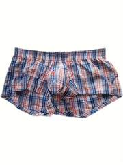 Men's Low Waist Cotton Plaid Underwear with Front Button Opening Shortie