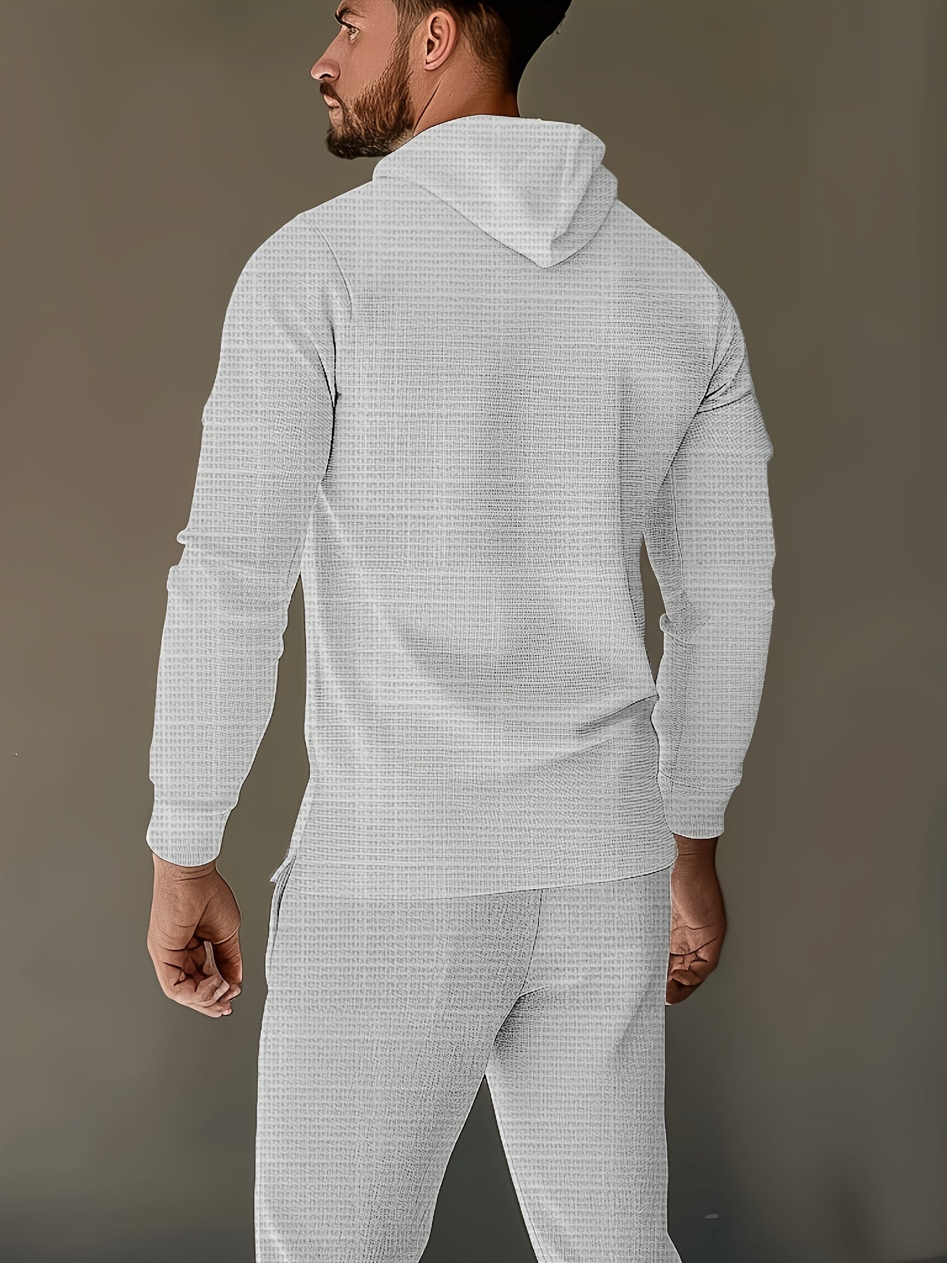Men's Long Sleeve Hoodie and Pants Set Solid Waffle Knit Casual Autumn