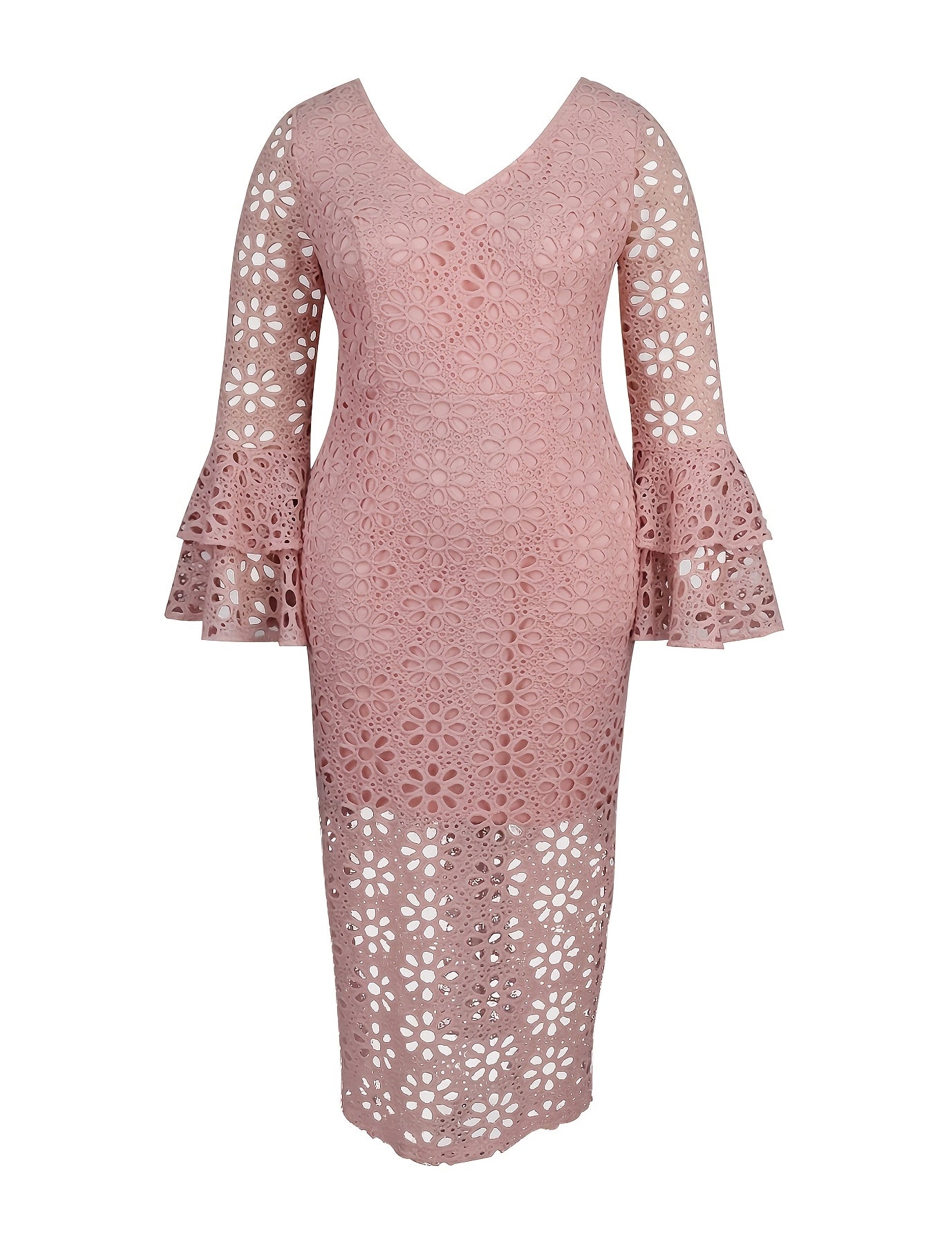 Women's Lace Bodycon Dress Polyester V-Neck Midi Party Wear
